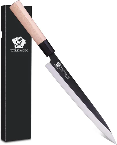 Vista 14 de WILDMOK GYUTO - Juego de 4 cuchillos de chef de sushi Yanagiba-Deba-Nakiri-Utilidad, cuchillos de fileteado de pescado con hoja de acero alemán