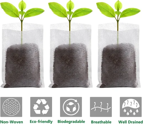 Vista 4 de GREANER 200 bolsas de vivero de plantas, 3.5 x 4.7 pulgadas, bolsas de cultivo de plantas de tela biodegradable no tejida, macetas de plantas