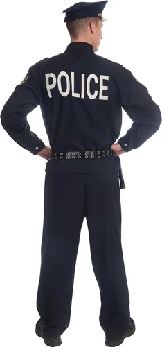 Vista 2 de Dress Up America Disfraz de policía para adultos, camisa, pantalones, sombrero, cinturón, funda de pistola y esposas