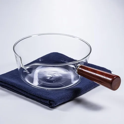 Vista 9 de Cacerola de vidrio transparente, mini olla resistente al calor con mango de madera, juego de utensilios de cocina de vidrio para ramen, olla