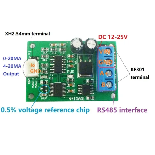 Vista 2 de DC 12V RS485 a 4-20MA 0-20MA Generador de señal de corriente Módulo convertidor DAC Modbus RTU para instrumentos de medición PLC