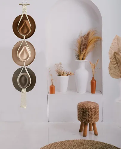 Vista 5 de Percheros para Sombreros Colgadores de Sombreros para Pared, Organizador de Sombreros Bohemio para Colgar en la Pared Exhibición de Sombreros