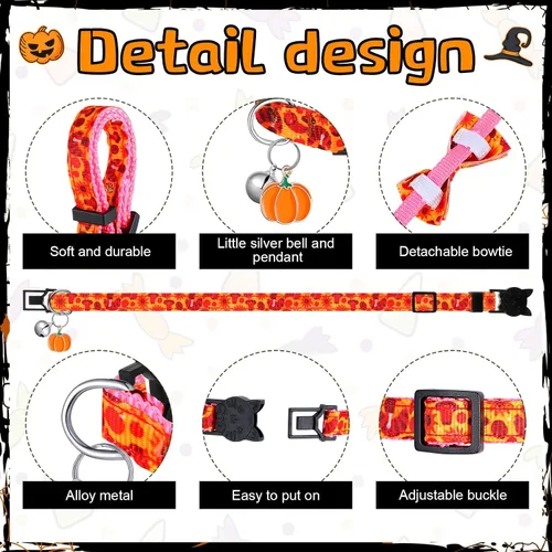 Vista 5 de Talltalk 15 piezas de collar de gato festivo para Halloween, collar de gato Hebilla de seguridad ajustable, calabaza fantasma, se adapta a mascotas