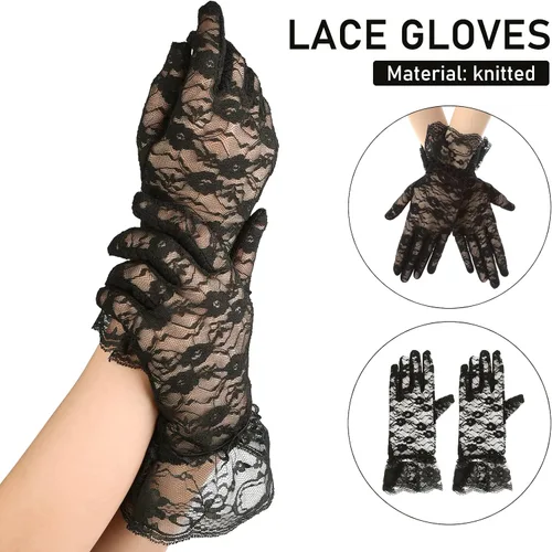 Vista 3 de ASTER Guantes de encaje para mujer, guantes de novia con bloqueo solar, para fiesta de noche, boda, fiesta de té, graduación, Halloween, cosplay