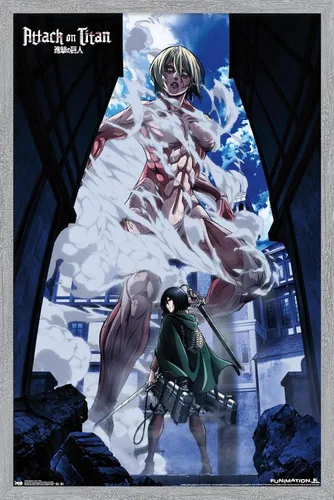 Vista 15 de Attack on Titan - Póster de pared en DVD, 22.4L x 14.7A pulgadas, versión con marco de madera de granero