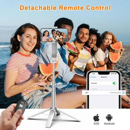 Vista 3 de Trípode para teléfono y palo para selfie, trípode ligero todo en uno con control remoto inalámbrico, soporte de trípode portátil para teléfono