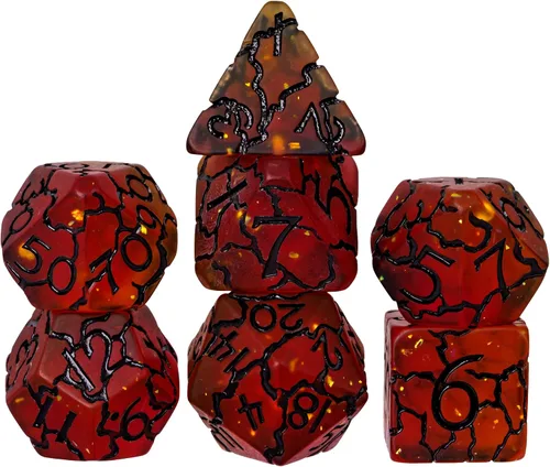 Vista 10 de Juego de dados de resina para DND, juego de 7 dados poliédricos negros D&D rellenos con papel de colores brillantes para juegos de rol