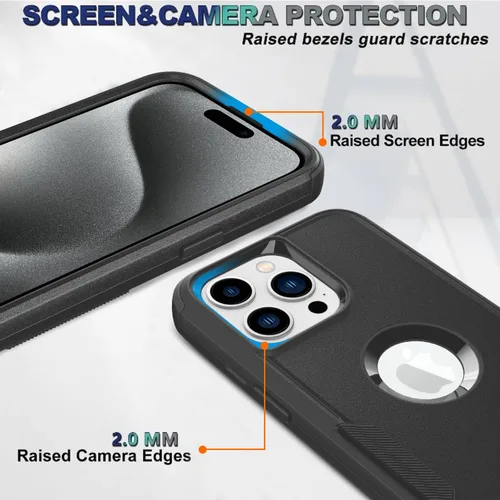 Vista 3 de Funda para iPhone 15 Pro – [2 protectores de pantalla de vidrio templado] [10 pies a prueba de caídas militar], funda protectora antideslizante a