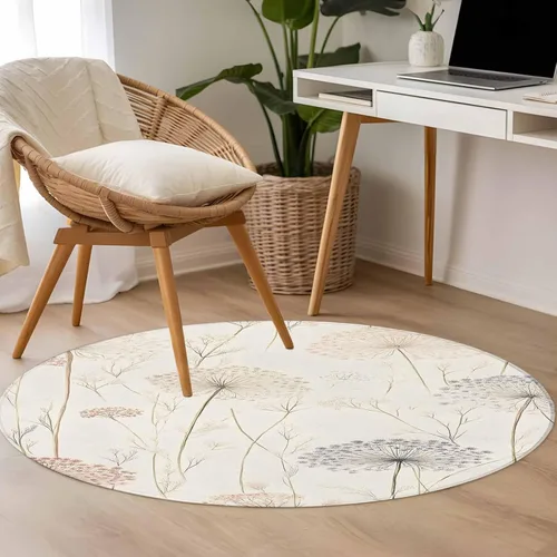 Vista 5 de Area Rug, Dandelion Retro Leaves Non-Skid Rubber Backing Large Rectangle Rugs - Living Room Bedroom Home Office, Farmhouse Botanical Watercolor