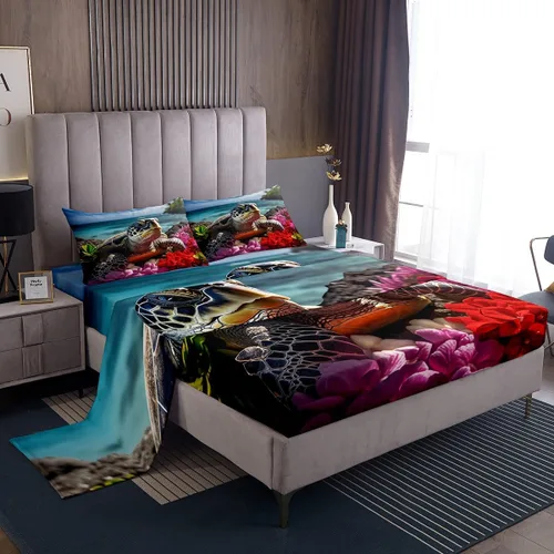 Vista 12 de Erosebridal Juego de sábanas de ballena náutica, tamaño individual, juego de ropa de cama vintage azul con ondas oceánicas para niños y niñas