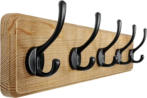Vista 14 de Dseap Perchero de Pared: Moderno, Patentado, Resistente, 17.4" de Largo, Riel Colgador de Madera con 5 Ganchos Dobles para Abrigos de Invierno, Negro