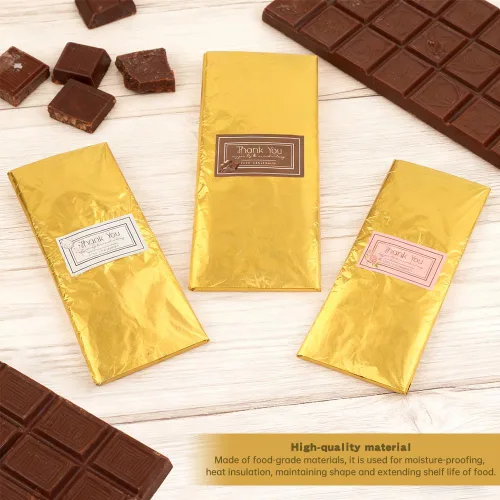 Vista 9 de Envolturas de chocolate, 100 unidades, 7.9 x 7.9 pulgadas, papel de regalo 100 envoltorios de lámina dorada · 105 calcomanías · cuadrados de 7.9 x