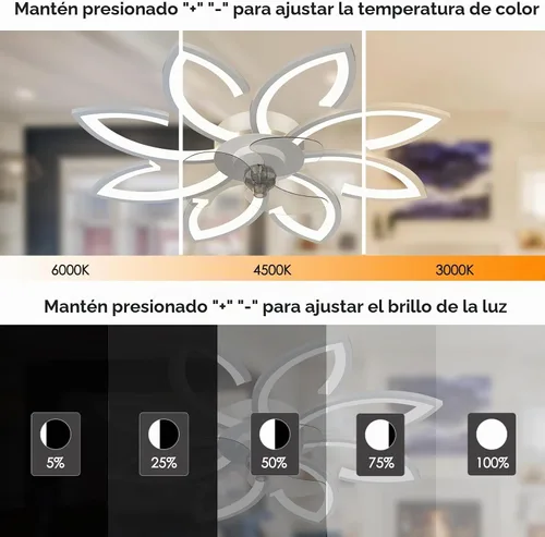 Vista 3 de Ventilador de techo sin aspas con luces, montaje empotrado moderno con luz LED regulable y control remoto, perfil bajo de 6 velocidades de viento