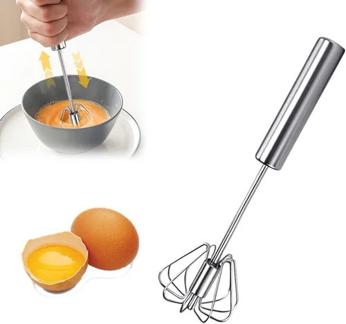 Vista 7 de Batidor semiautomático de acero inoxidable, batidor de huevo, batidora de mano, herramienta agitadora de mano para cocinar, cocina, hogar, leche