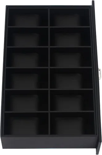 Vista 7 de Caja organizadora de reloj para hombres, 24 ranuras lujosa y masculina caja de exhibición texturizada de fibra de carbono - Parte superior de vidrio