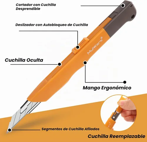 Vista 3 de Mulwark Juego de Cuchillo Utilitario Retráctil de Caja de 11 Piezas - Cuchillo de Artesanía Resistente con 10 Cuchillas de Corte de 9 mm de 30
