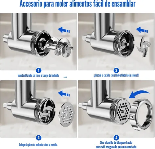 Vista 5 de Accesorios de molinillo de carne de acero inoxidable para mezcladores, molinillo de carne, embutidora de salchichas, accesorio de molinillo