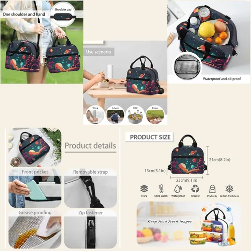 Vista 3 de ZOCANIA Mochila de astronauta para niños, mochila escolar con estampado espacial, mochila casual con lonchera y estuche para bolígrafos y etiqueta