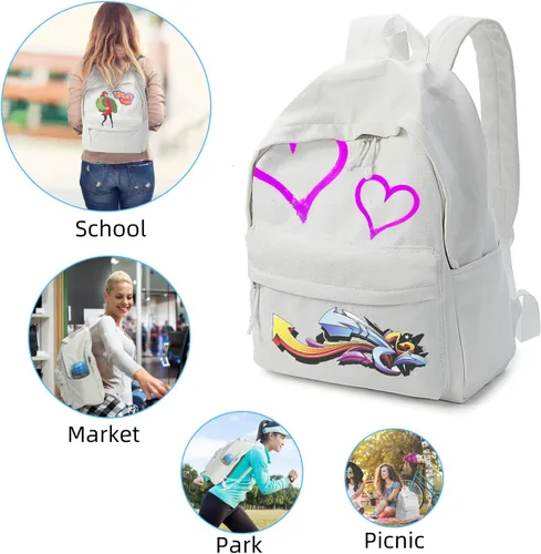 Vista 4 de Zicac Mochila de lona unisex DIY Mochila de mochila (gris, con bolsillo lateral), Blanco, Mochilas Daypack