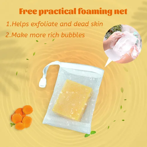 Vista 5 de Paquete de 3 barras de jabón de cúrcuma para limpiador facial y corporal, jabón de cúrcuma orgánico, piel suave e hidratante, jabón tumérico