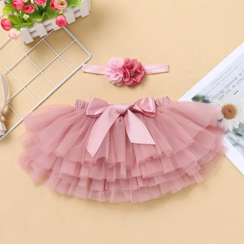 Vista 3 de Conjunto de ropa brillante para recién nacidas para niñas recién nacidas, mameluco de princesa + falda tutú + diadema de flores para sesión de fotos