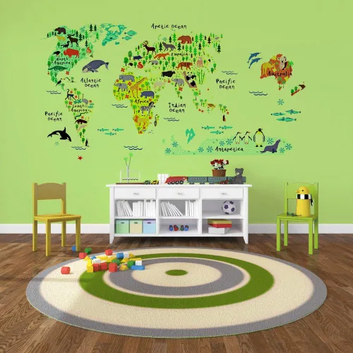 Vista 4 de Calcomanías de pared de mapa del mundo de animales para dormitorio y sala de estar