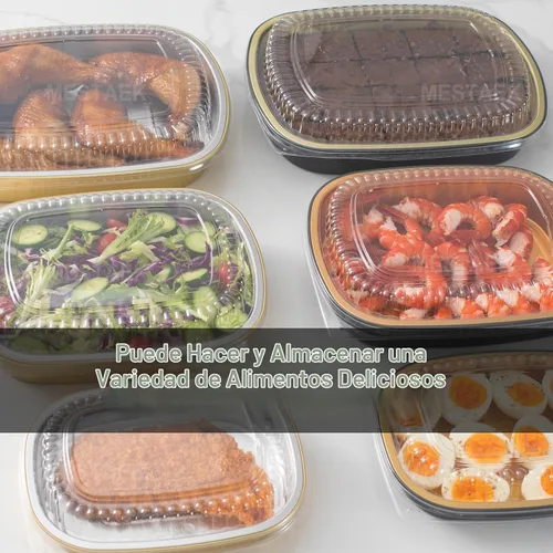 Vista 4 de Bandejas ovaladas de papel de aluminio con tapas a presión (paquete de 5) Recipiente reutilizable de servicio pesado 2 veces más grueso de 25