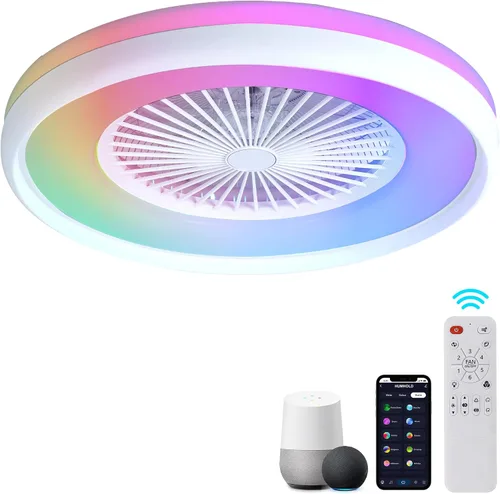 Vista 13 de Ventilador de techo sin aspas de 24 pulgadas con control remoto de luz, ventiladores de techo LED inteligentes con control de aplicación, ventilador