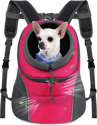 Vista 8 de WOYYHO Mochila transportadora para perros pequeños, mochila frontal ventilada para perros con bolsillos de almacenamiento, correas ajustables