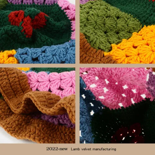 Vista 6 de Sombrero de pescador de ganchillo de punto para mujer, diseño de flores, sombrero de paja de pescador, sombrero de paja de verano al aire libre, ala