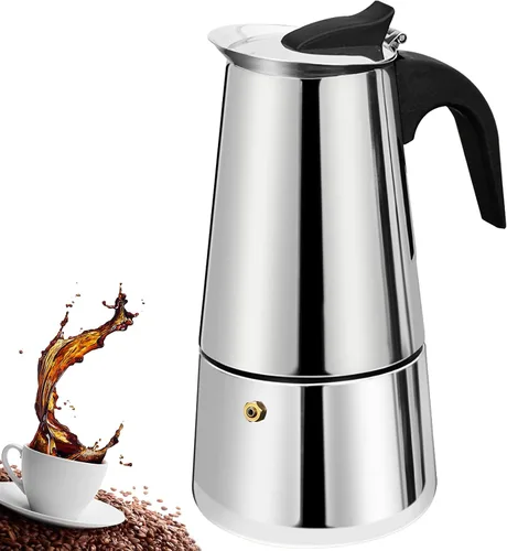 Vista 10 de Estufa de 2 tazas de acero inoxidable, cafetera italiana, capacidad para café moca, cocina clásica de inducción para el hogar y campamento, 3.3