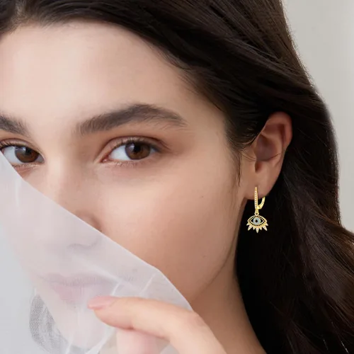 Vista 4 de Aretes de plata de ley contra el mal de ojo, regalo de joyería para mujeres y niñas