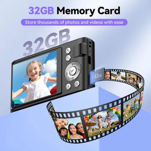 Vista 6 de Cámara digital 4K para niños: Cámaras de 48MP para fotografía de adolescentes - Cámara fotográfica con enfoque automático Regalos para niños de 5 a