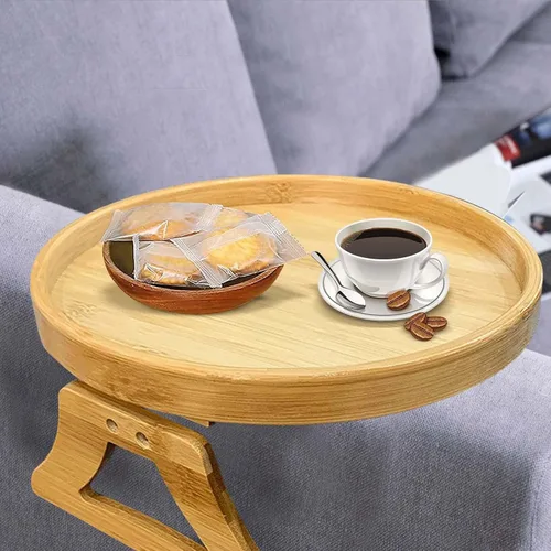 Vista 3 de Mesa de clip para el brazo del sofá, mesa multifunción para sofá, bandeja de sofá de bambú con clip en la mesa auxiliar para sofás anchos, bandeja 1