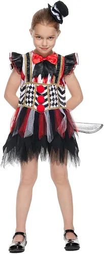 Vista 3 de Snailify Disfraz de payaso malvado para niña vestido de cosplay de terror divertido