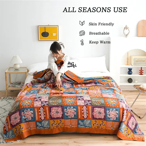 Vista 188 de MSGKV - Manta bohemia/primaveral de algodón para sofá y sala de estar, de gasa acogedora, de 50 x 60 pulgadas 50"x60" Cotton Throw, Woven Bird