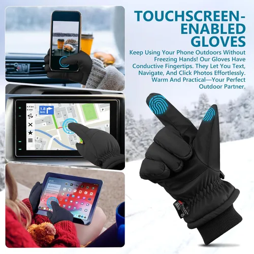 Vista 4 de Guantes de invierno, 3M Thinsulate guantes de nieve impermeables para clima frío cálido - Ciclismo, correr, conducir