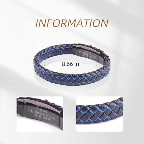 Vista 21 de Pulsera de cuero trenzado con texto en inglés «Love You Forever» para hombres y niños, pulsera inspiradora de acero inoxidable, pulsera de cuero