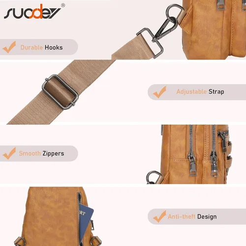 Vista 5 de SUOSDEY 2024 Sling Bag for Women Leather Crossbody Bags for Women Trendy Chest Bag Traveling Walking