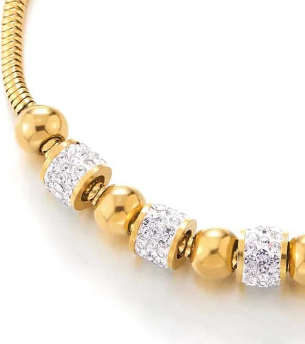 Vista 2 de COOLSTEELANDBEYOND Pulsera de acero inoxidable para mujer con cordón de acero y circonita cúbica, ajustable