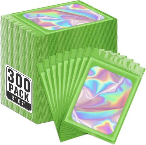 Vista 20 de ANZNKU Paquete de 300 bolsas multicolor para bolígrafos, bolsas holográficas de Mylar con ventana transparente, bolsas de embalaje a prueba