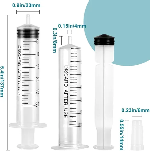Vista 4 de Paquete de 5 jeringas de plástico de 30ml con tapa, jeringa estéril empaquetadas individualmente para laboratorios, medición de líquidos