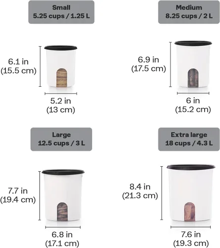 Vista 3 de Tupperware One Touch Reminder Canisters - Juego de 4 recipientes para almacenamiento de alimentos, apto para lavavajillas y sin BPA