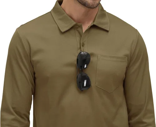 Vista 20 de Rdruko Polo para hombre con bolsillo de manga larga de secado rápido para golf al aire libre con cuello