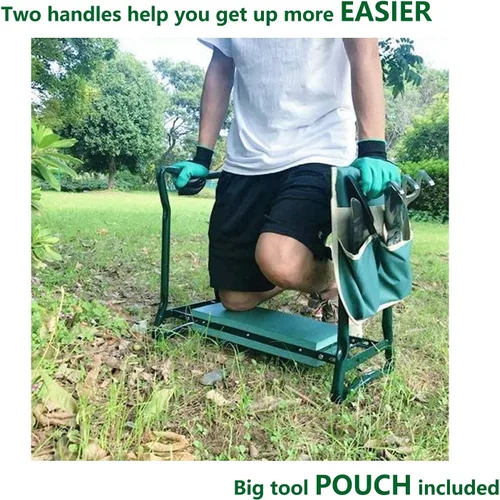 Vista 2 de BESTHLS Rodillero y asiento de jardín, taburete plegable resistente con almohadilla gruesa, bolsa de herramientas, capacidad de 330 libras, soporte