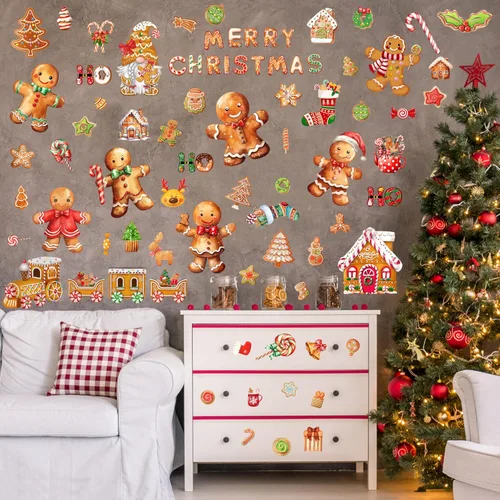 Vista 5 de Calcomanías de pared de pan de jengibre de Navidad, 12 hojas, calcomanías de pared de Navidad, decoración de pan de jengibre, calcomanías de vinilo