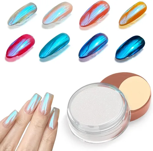 Vista 12 de Allstarry Polvo de uñas cromado blanco esmalte Aurora Donut Effect Pigment A-Glaze Blanco