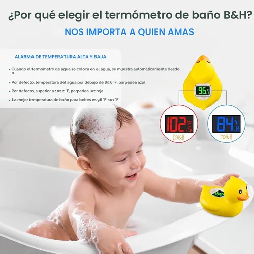 Vista 3 de b&h Termómetro de baño para bebés, recargable por USB, lecturas de temperatura instantáneas y precisas, impermeable, monitor digital de temperatura