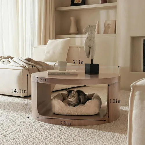 Vista 2 de Mesa auxiliar redonda con almacenamiento, mesa moderna de sala de estar de 31 pulgadas, mesas centrales de madera circulares de 2 niveles para Rosa