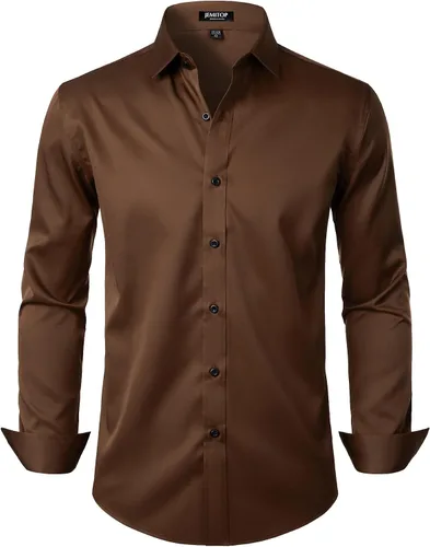 Vista 35 de JEMITOP Mens Stretch Wrinkle Free Dress Shirts Naranja quemado